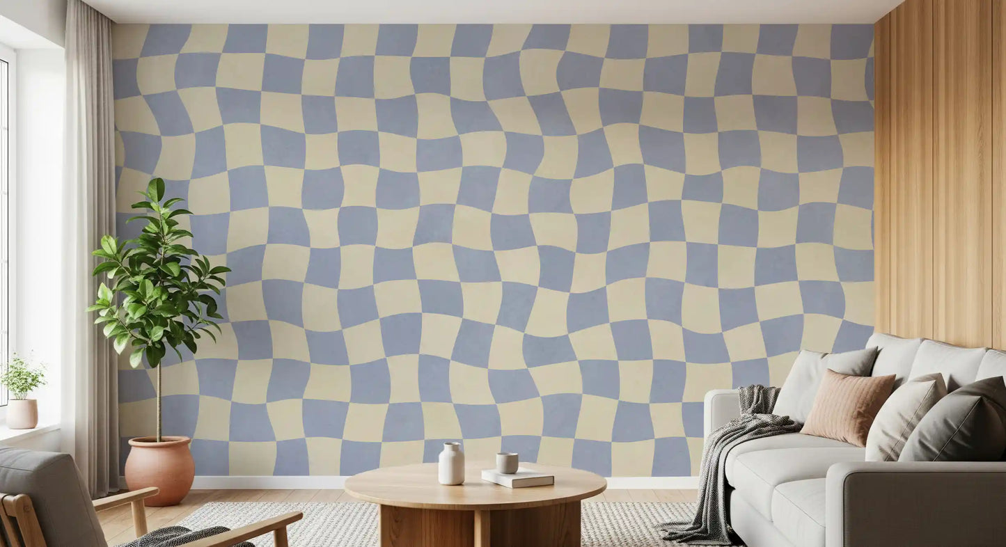 Welliges kariertes Wandbild mit weichem blauem Raster