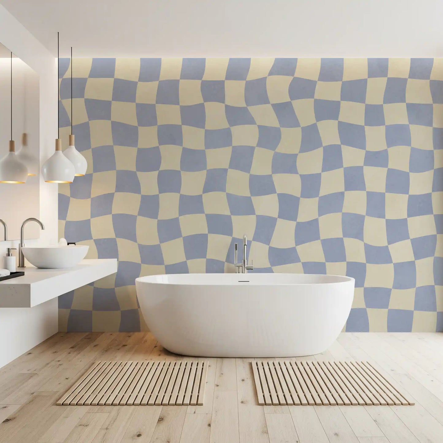 Welliges kariertes Wandbild mit weichem blauem Raster