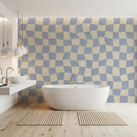 Welliges kariertes Wandbild mit weichem blauem Raster