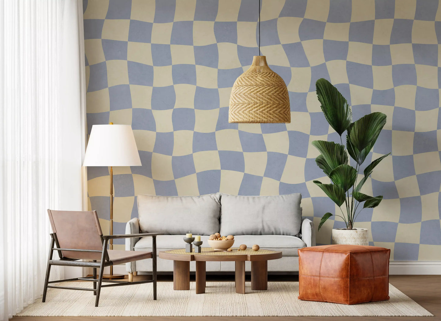 Welliges kariertes Wandbild mit weichem blauem Raster