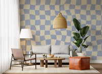 Welliges kariertes Wandbild mit weichem blauem Raster