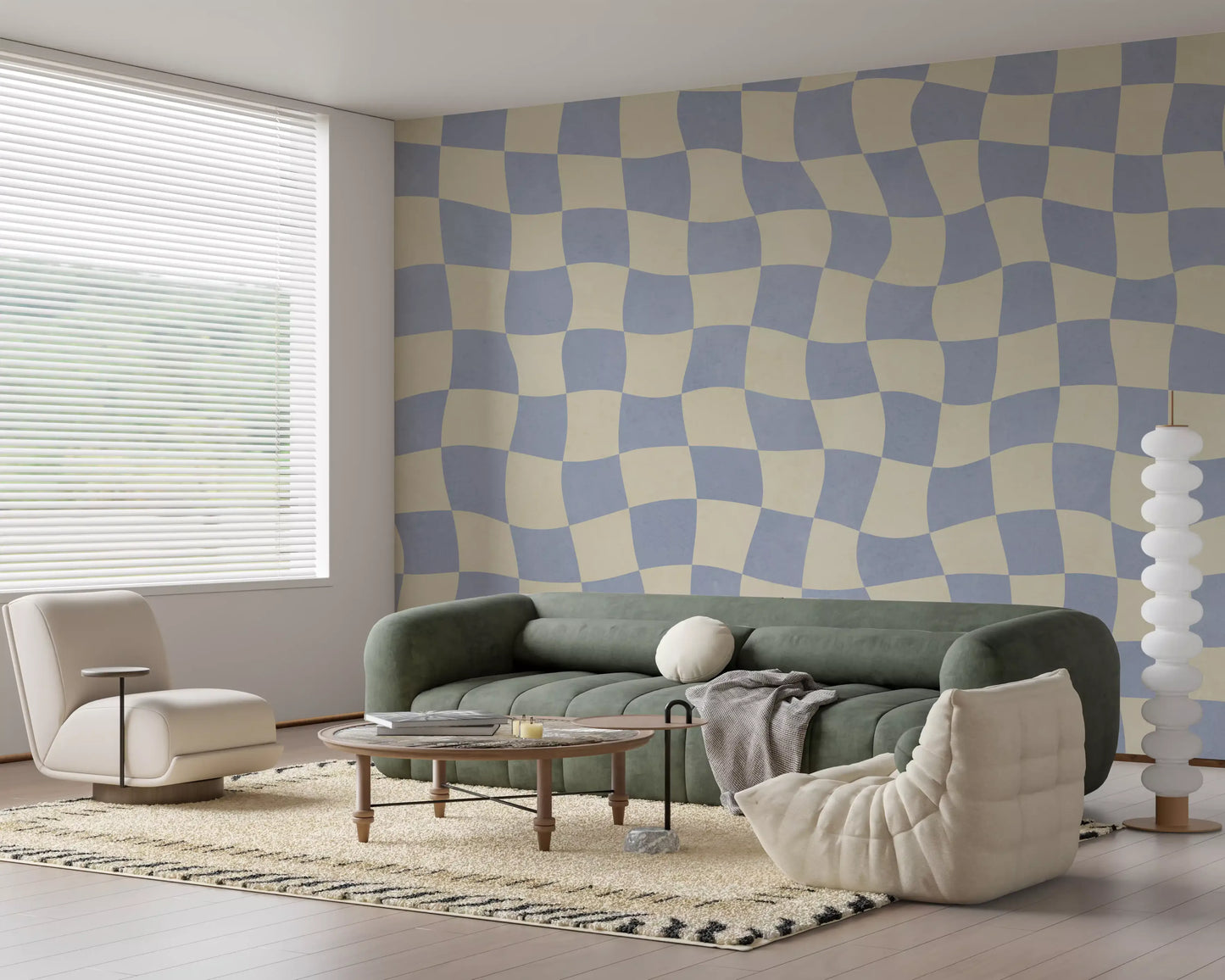Welliges kariertes Wandbild mit weichem blauem Raster