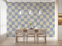 Welliges kariertes Wandbild mit weichem blauem Raster