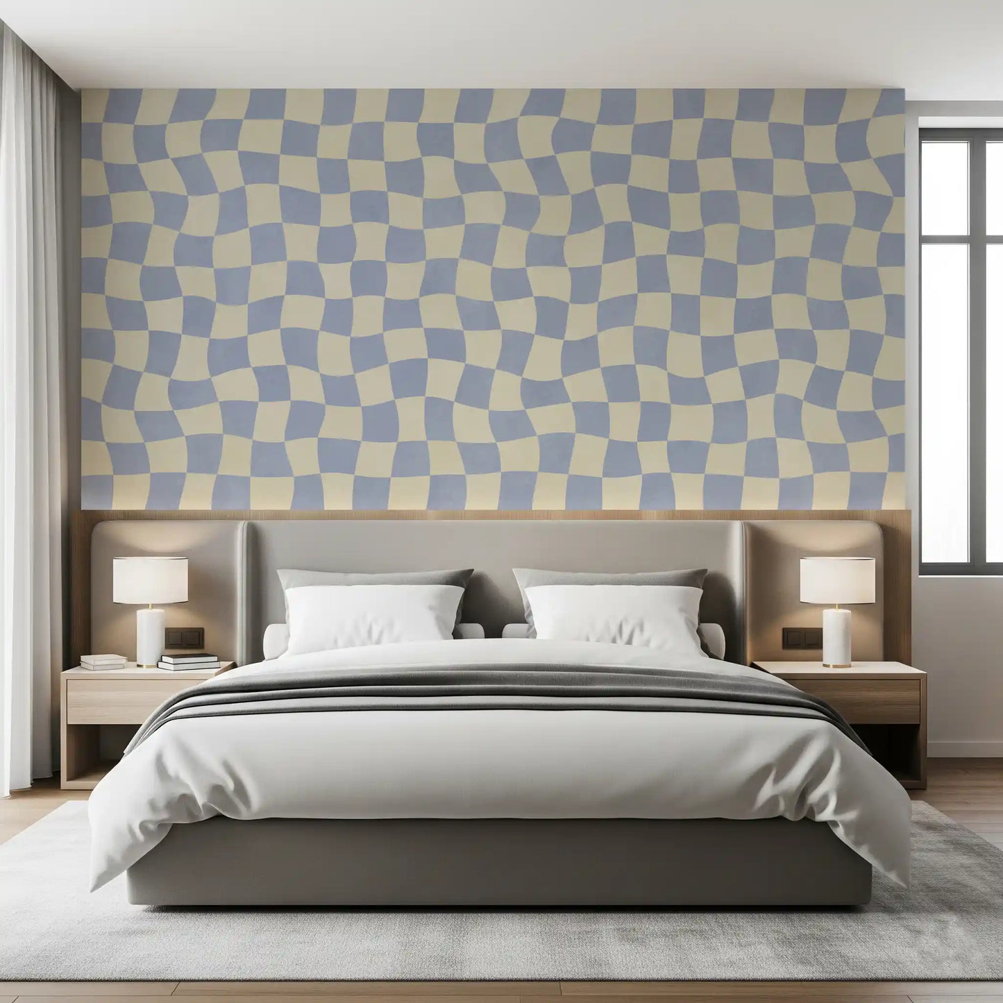 Welliges kariertes Wandbild mit weichem blauem Raster