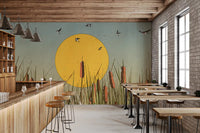 Wandbild Goldene Marschlandschaften und Schwalben