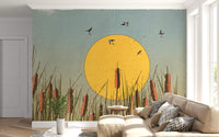Wandbild Goldene Marschlandschaften und Schwalben
