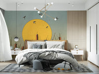 Wandbild Goldene Marschlandschaften und Schwalben
