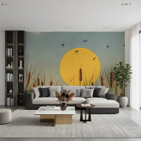Wandbild Goldene Marschlandschaften und Schwalben