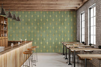 Wandbild im Art-Déco-Stil mit Salbei- und Goldfächer-Motiv