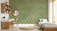 Wandbild im Art-Déco-Stil mit Salbei- und Goldfächer-Motiv