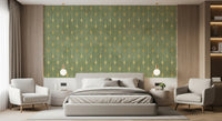 Wandbild im Art-Déco-Stil mit Salbei- und Goldfächer-Motiv