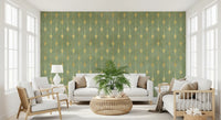 Wandbild im Art-Déco-Stil mit Salbei- und Goldfächer-Motiv