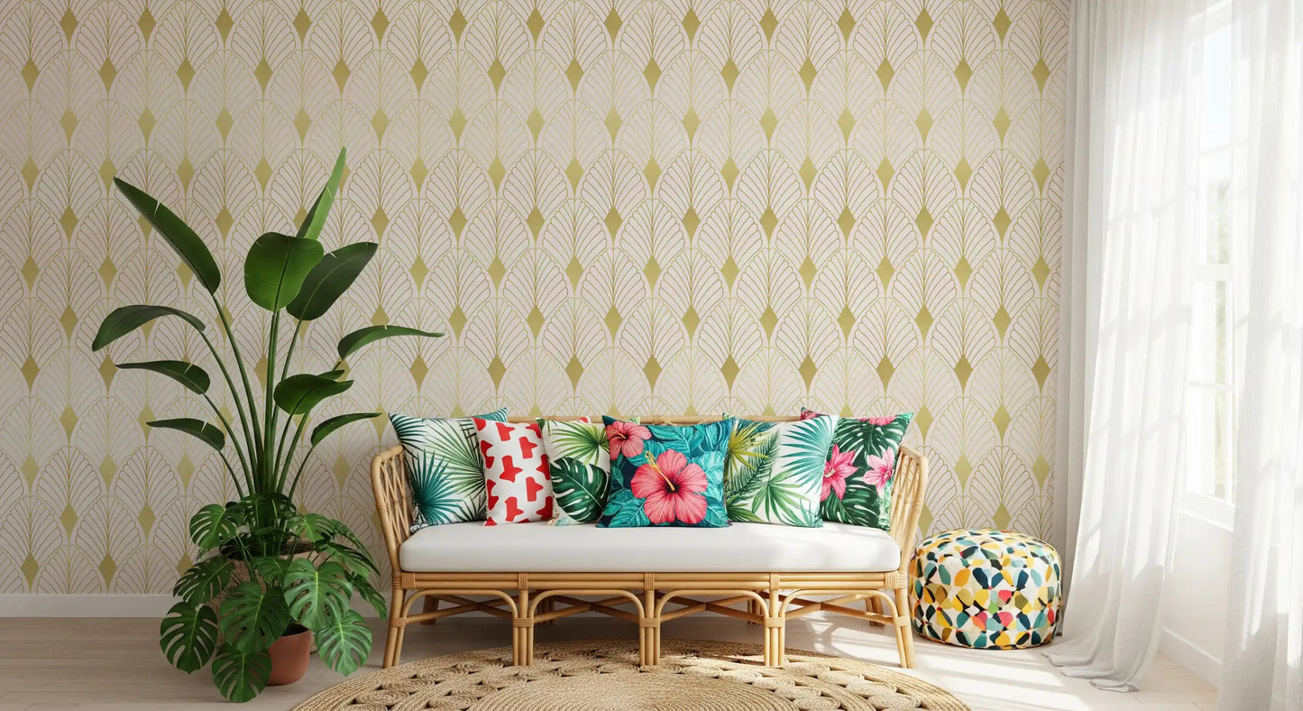 Goldenes Art-Deco-Fächer-Motiv Wandbild