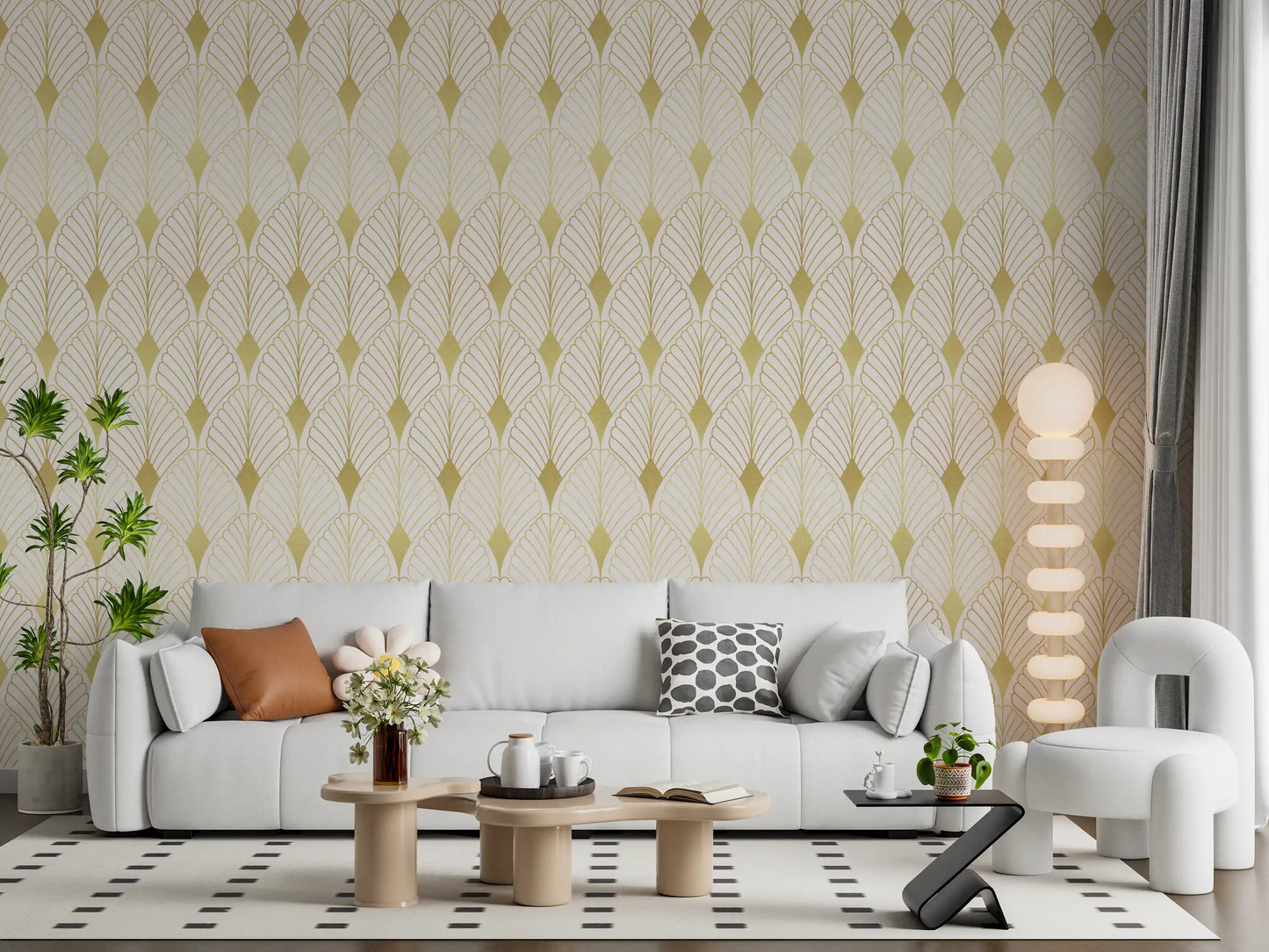 Goldenes Art-Deco-Fächer-Motiv Wandbild