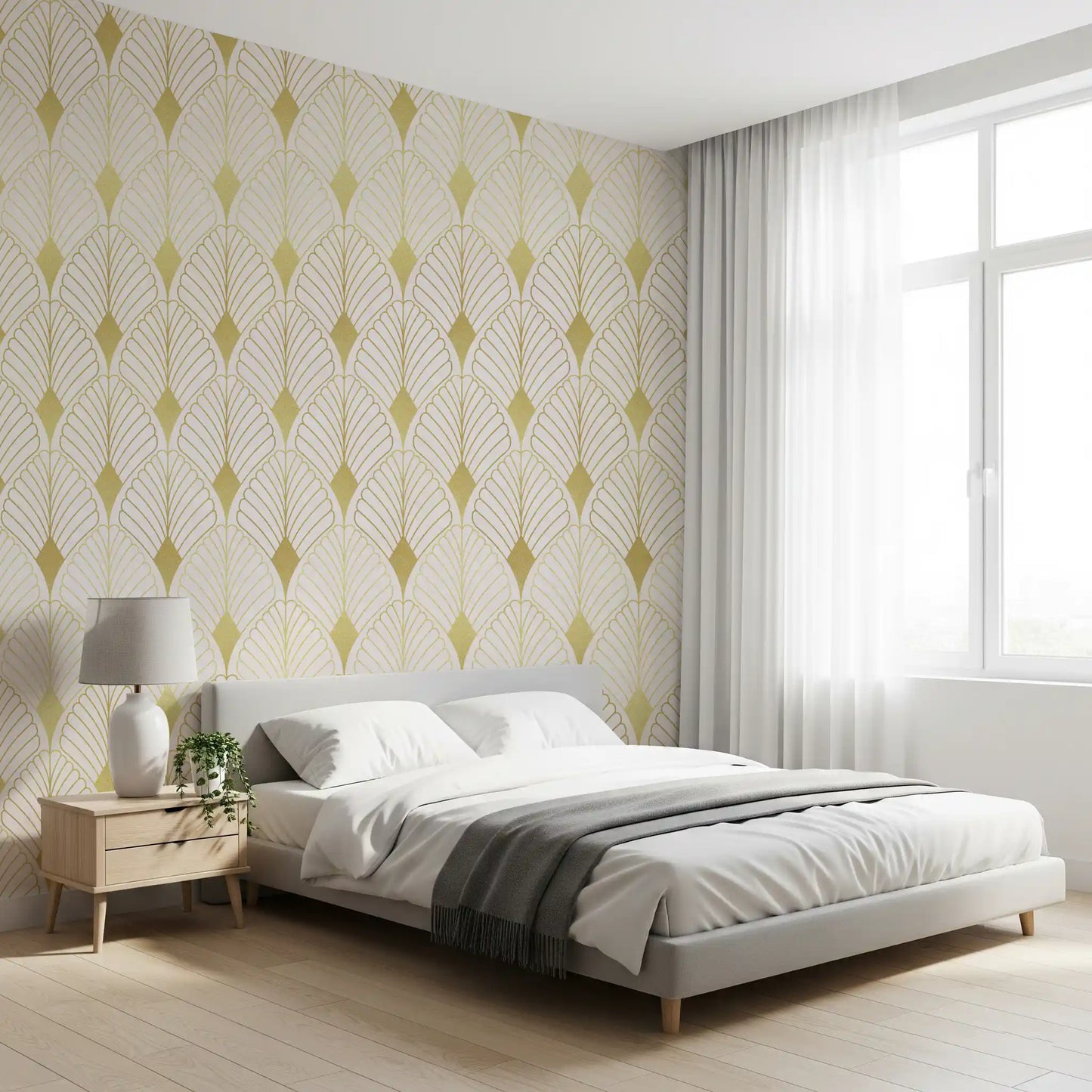 Goldenes Art-Deco-Fächer-Motiv Wandbild