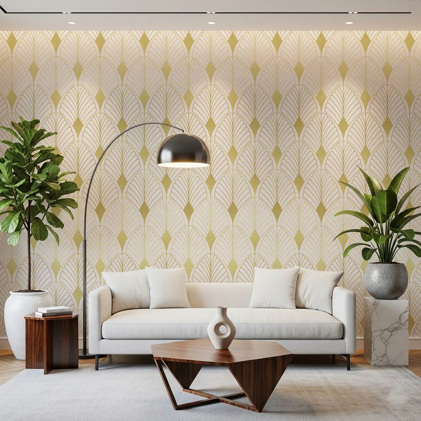 Goldenes Art-Deco-Fächer-Motiv Wandbild
