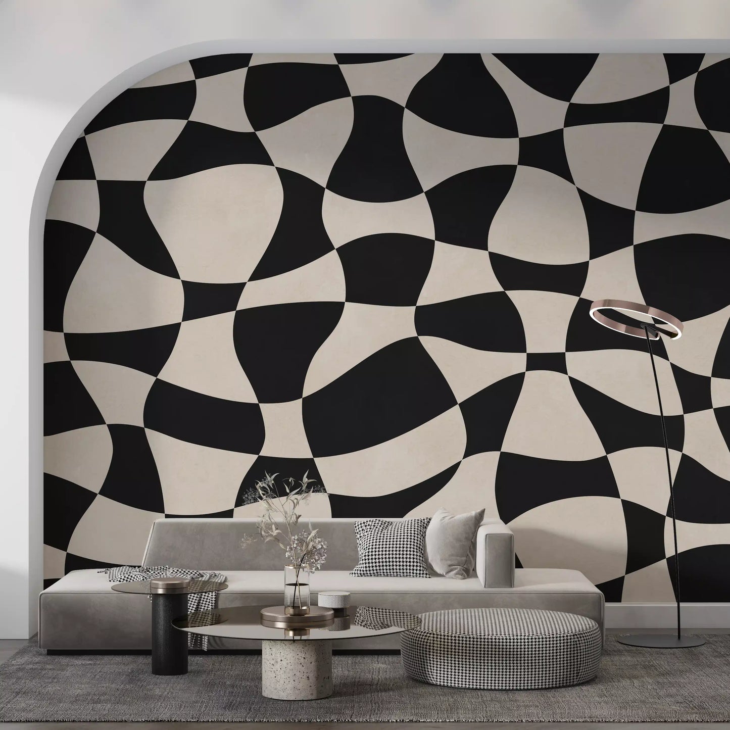 Welliges Monochromes Geometrie-Wandbild