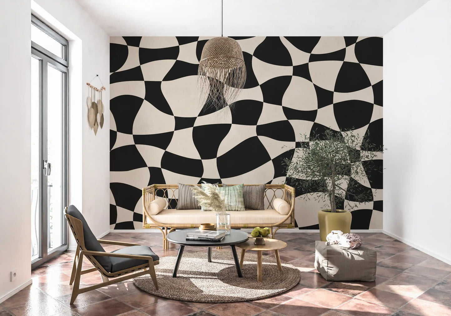 Welliges Monochromes Geometrie-Wandbild