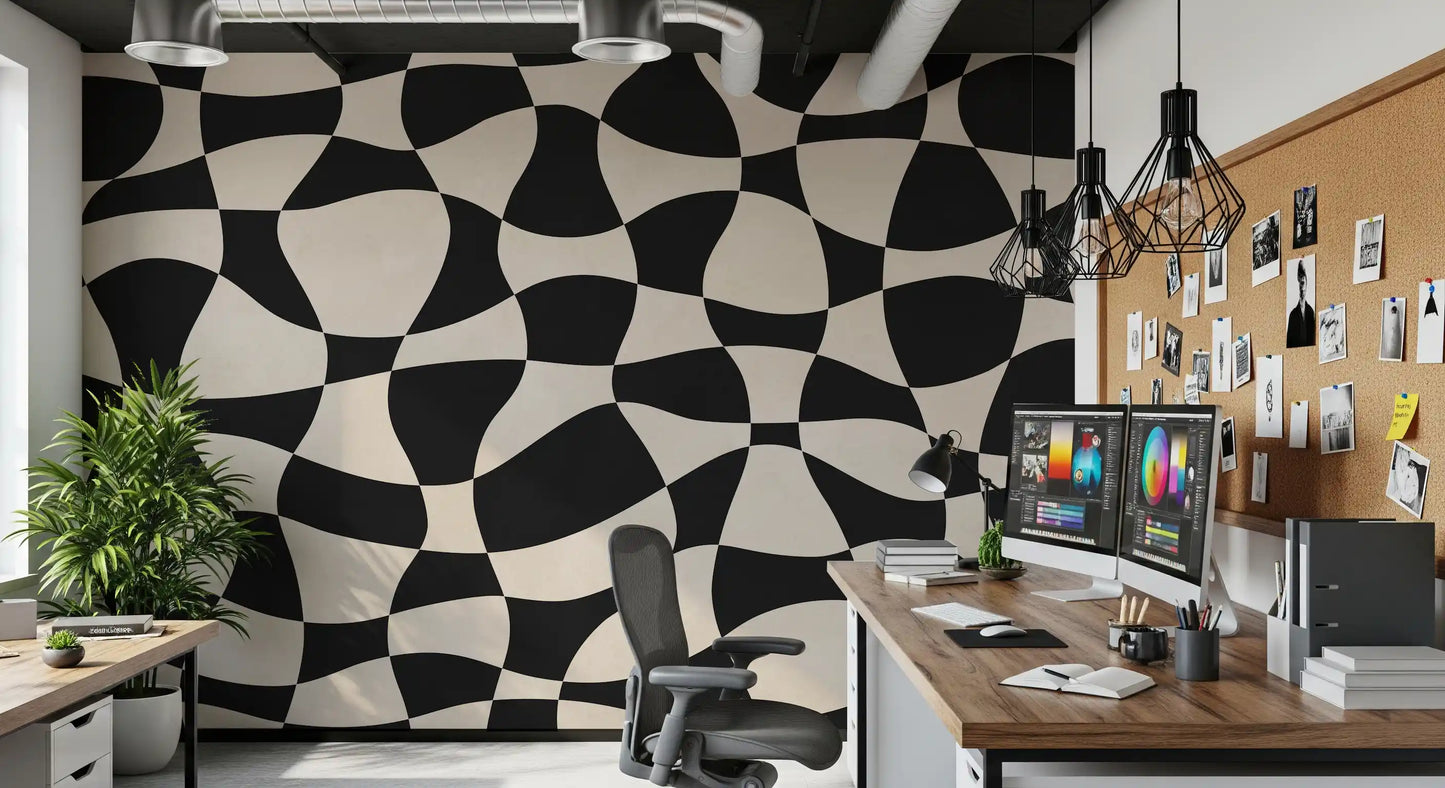 Welliges Monochromes Geometrie-Wandbild