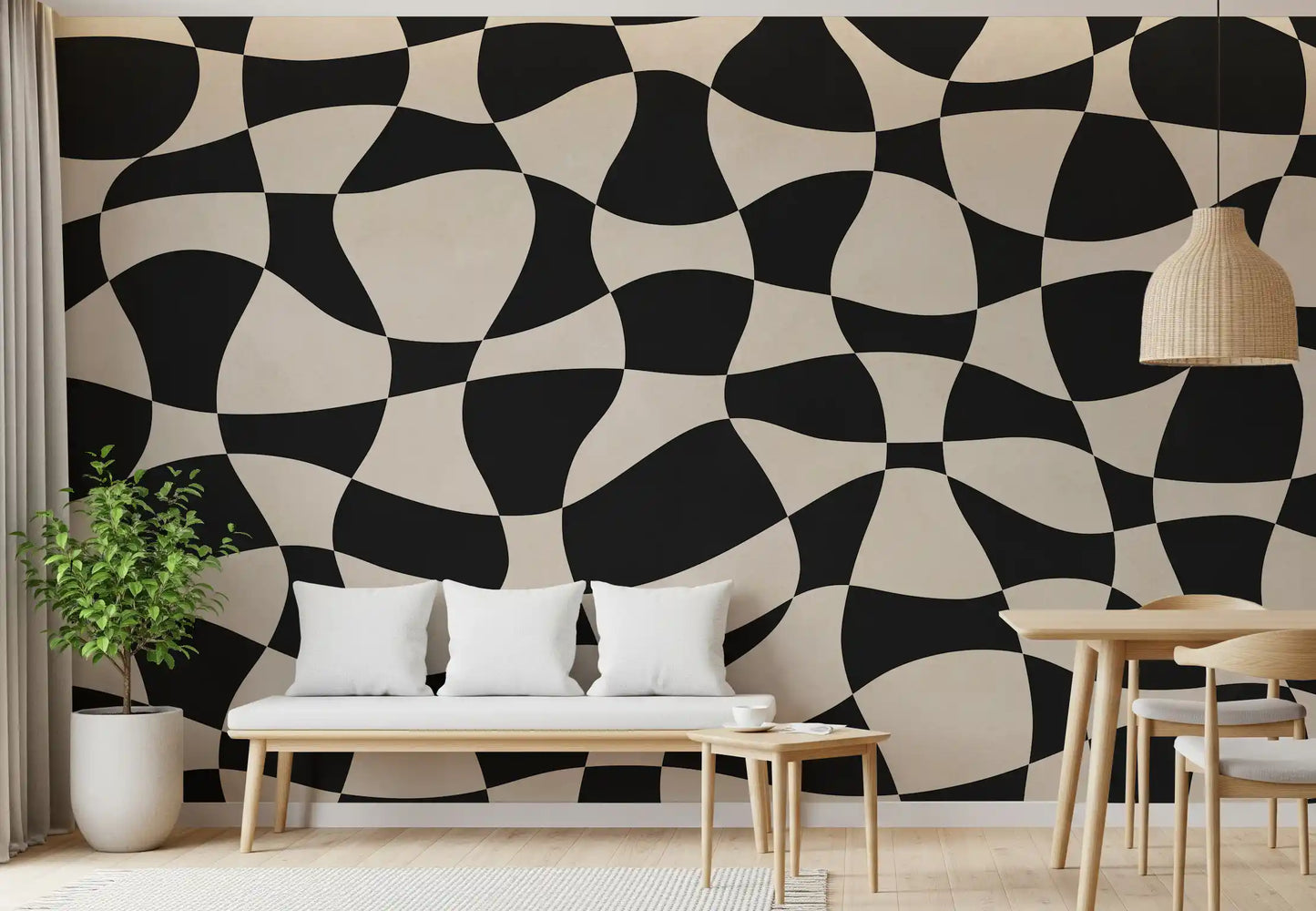 Welliges Monochromes Geometrie-Wandbild
