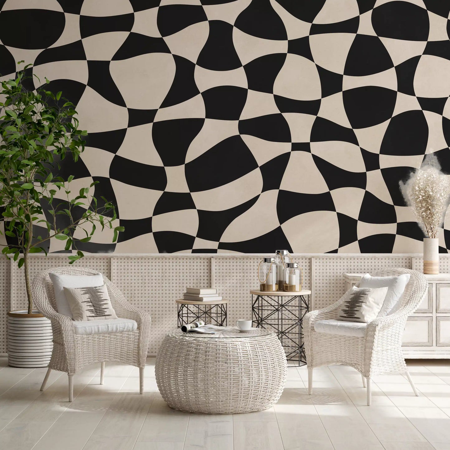 Welliges Monochromes Geometrie-Wandbild