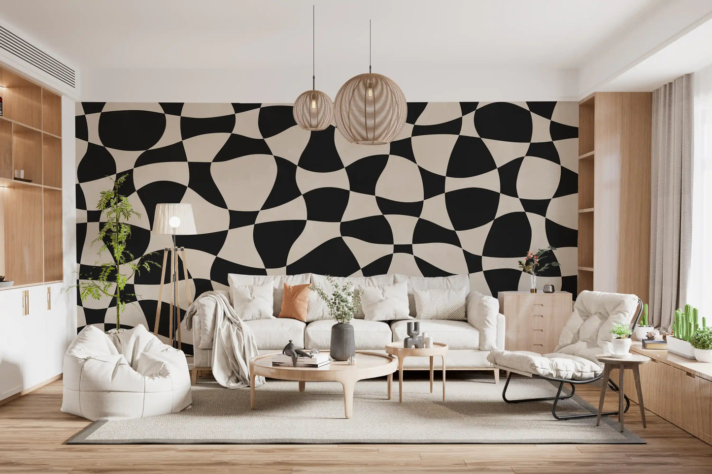 Welliges Monochromes Geometrie-Wandbild