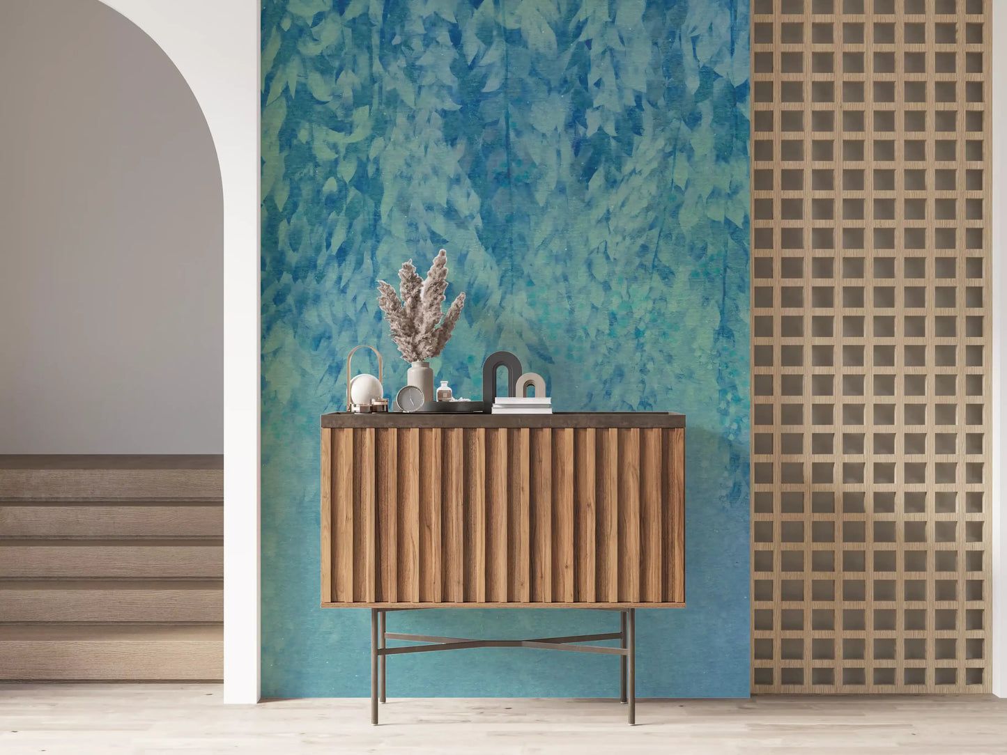 Ethereal Cascading Leaves in Soft Blue Wall Mural