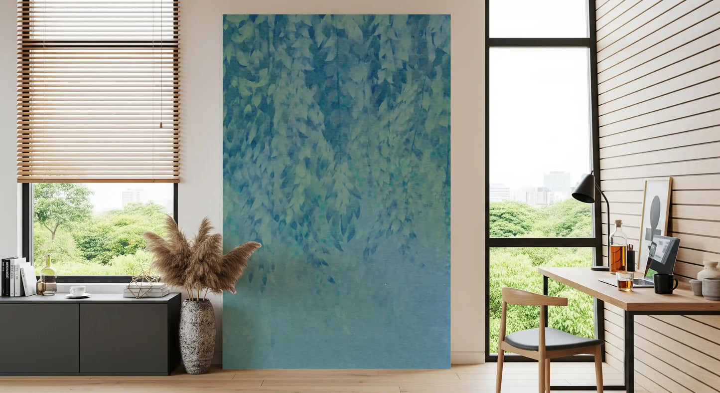 Ethereal Cascading Leaves in Soft Blue Wall Mural