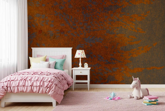 Amber leaves repeating on a burnished wall mural in a kids room GD11301