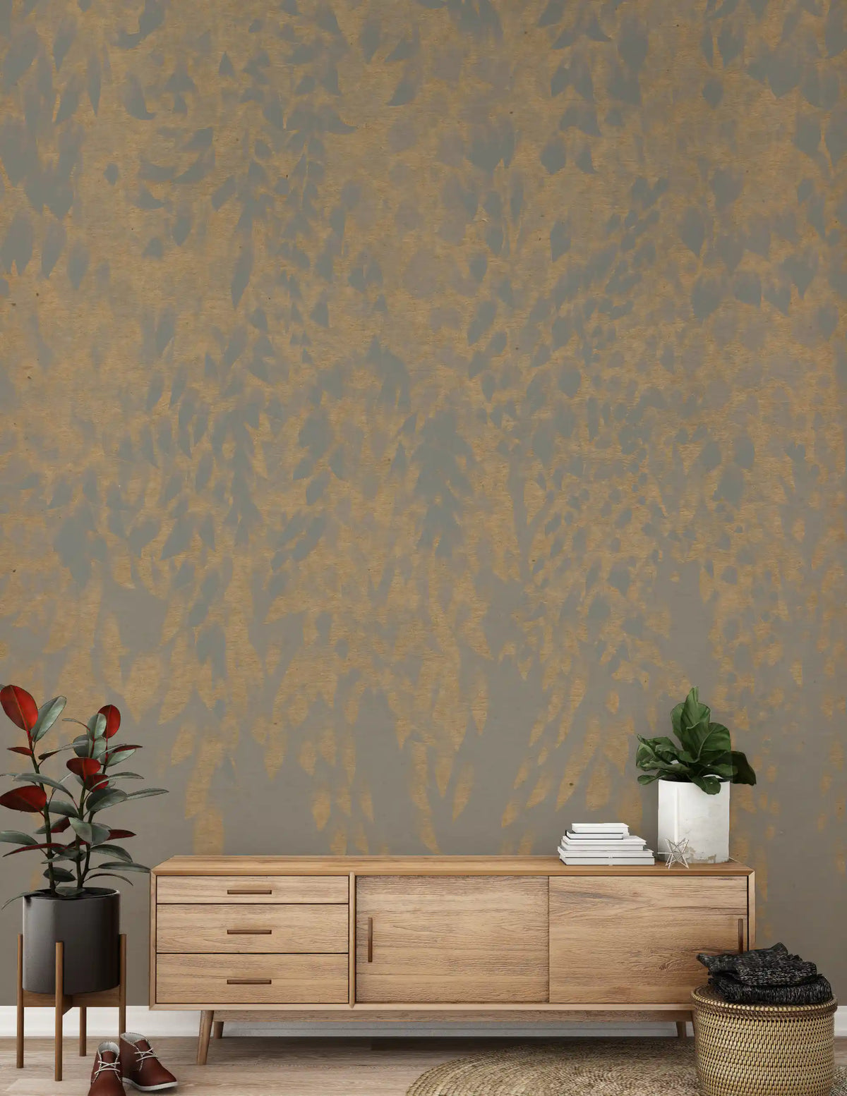 Draping down a hallway, willow leaves trail an ethereal wall mural GD11303