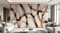 Fresque murale minimaliste arcs en charbon de bois et argile