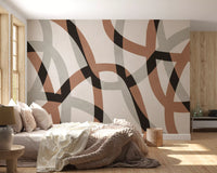 Fresque murale minimaliste arcs en charbon de bois et argile
