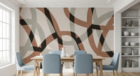 Fresque murale minimaliste arcs en charbon de bois et argile