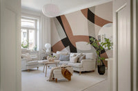 Fresque murale minimaliste arcs en charbon de bois et argile
