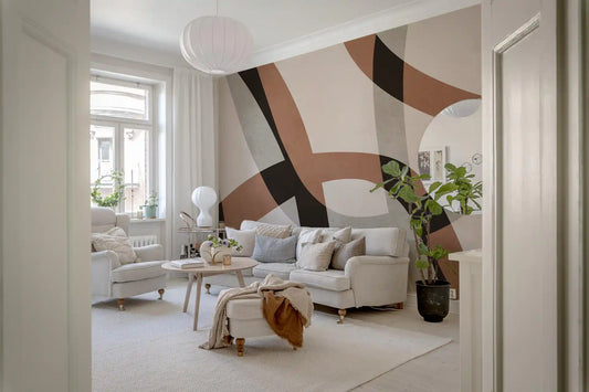Fresque murale minimaliste arcs en charbon de bois et argile
