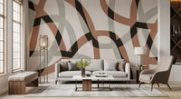 Fresque murale minimaliste arcs en charbon de bois et argile