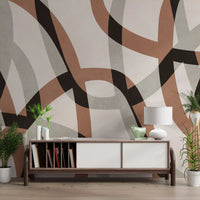 Fresque murale minimaliste arcs en charbon de bois et argile