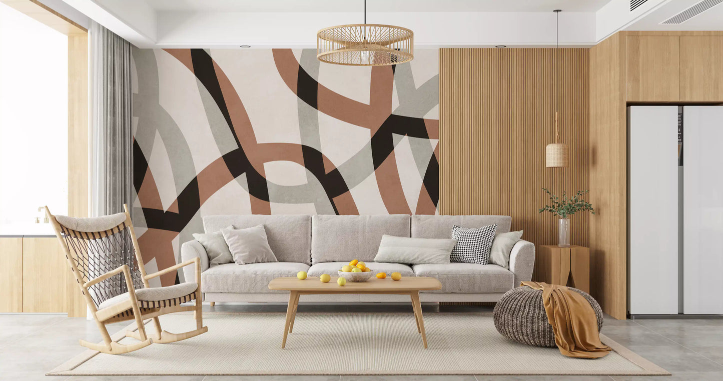 Fresque murale minimaliste arcs en charbon de bois et argile