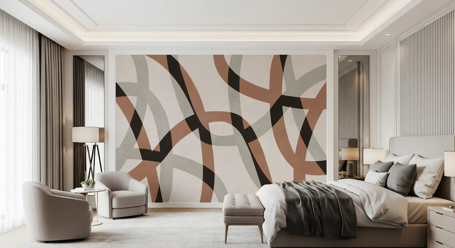 Fresque murale minimaliste arcs en charbon de bois et argile