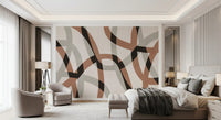 Fresque murale minimaliste arcs en charbon de bois et argile