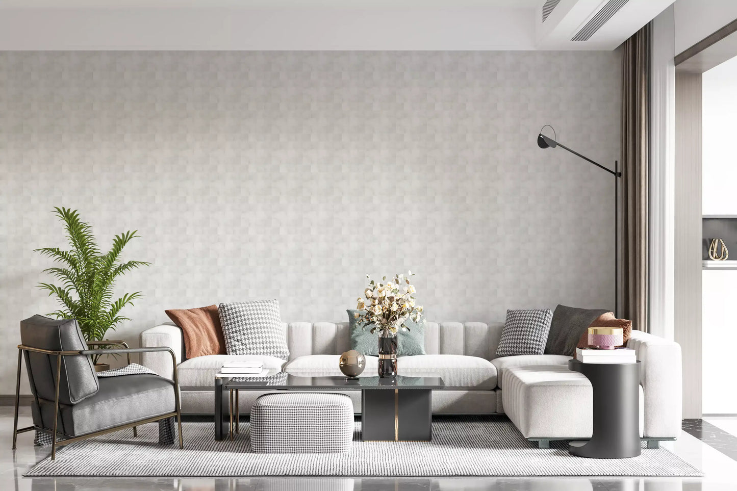 Tapeta Zellige Style Square Tiles - Ghost