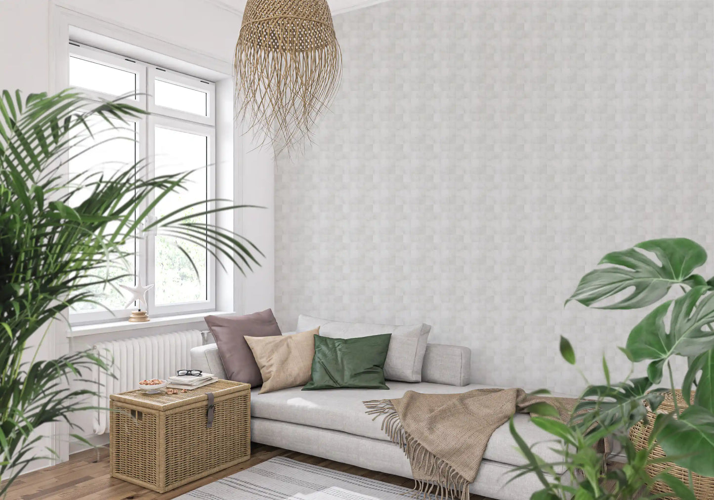 Tapeta Zellige Style Square Tiles - Ghost
