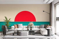 ミニマリストの赤い太陽の海景壁画