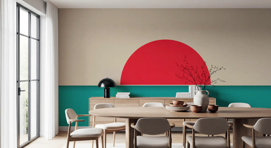 Fresque murale minimaliste Paysage marin au soleil rouge