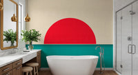 ミニマリストの赤い太陽の海景壁画