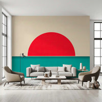 ミニマリストの赤い太陽の海景壁画