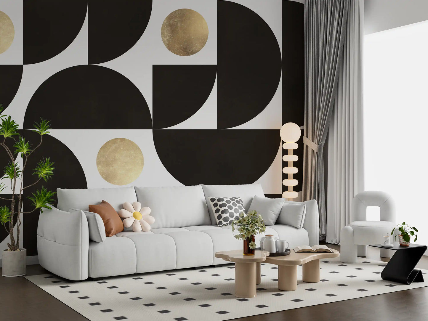 Abstract Gold Sunburst Monochrome Art Wall Mural