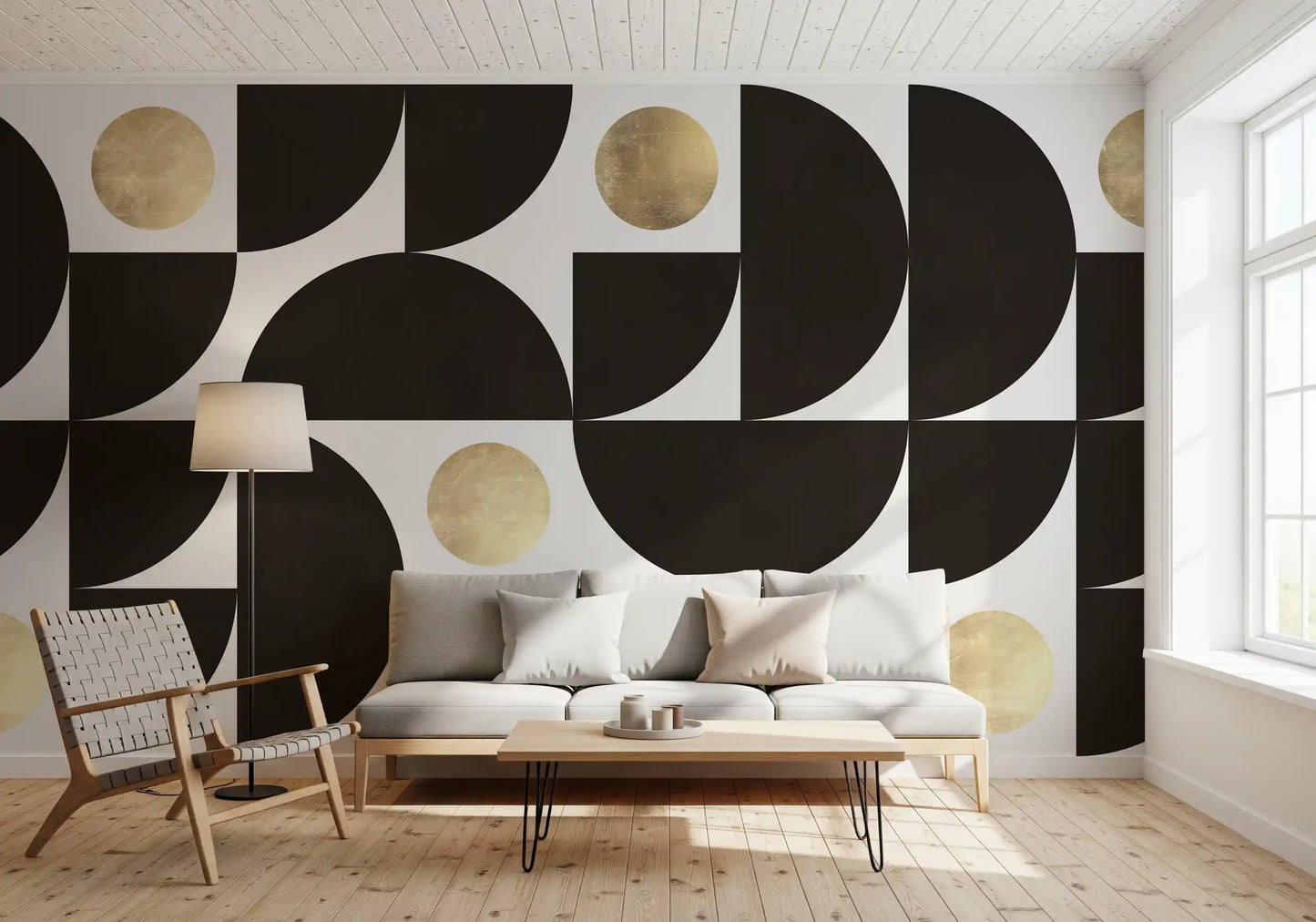 Abstract Gold Sunburst Monochrome Art Wall Mural