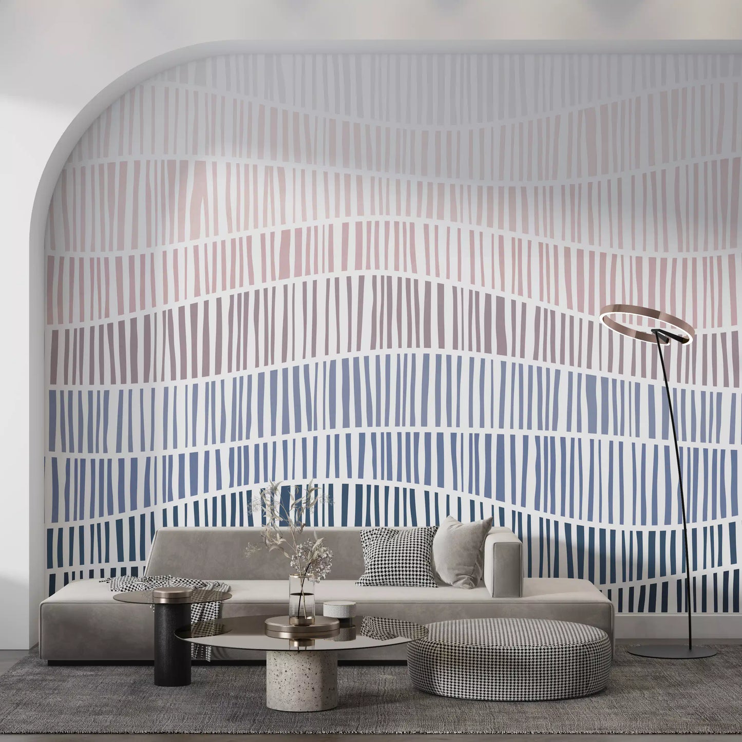Gradient Waves of Line Art Wall Mural