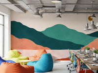 Abstrakt terrakotta- og teal-vægmuralserie